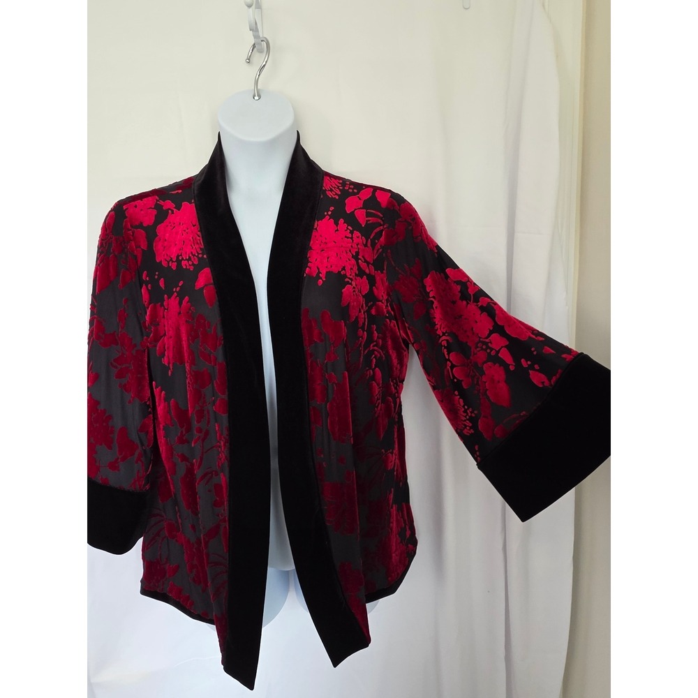 Chicos Reversible Red Floral Burnout Velvet Jacket Black Size 12/14 Whimsygoth